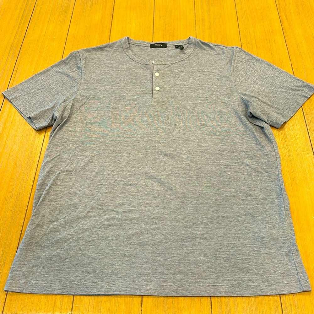 Theory Gaskell Solid Henley in slate blue, 100% Pima cotton, size XL